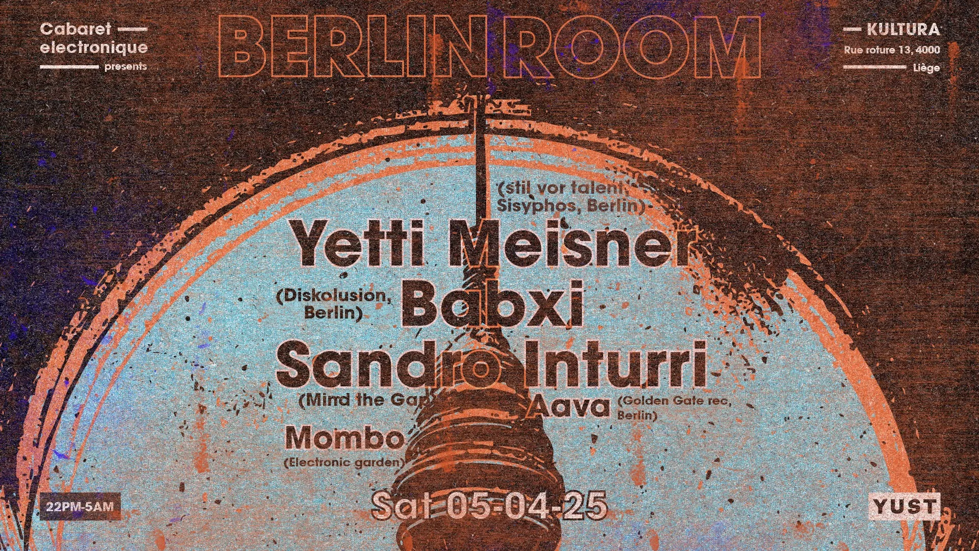 Berlin room @ Kultura (Liège) with Yetti Meissner (Sisyphos), Babxi, Sandro Inturri, Aava, Mombo