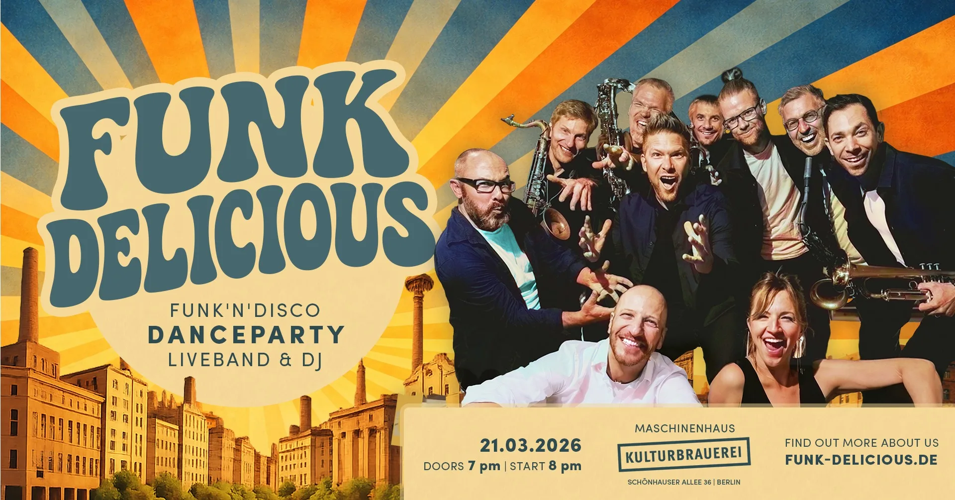 FUNK DELICIOUS | FUNK’n’DISCO – DANCEPARTY – LIVEBAND & DJ | Maschinenhaus Berlin