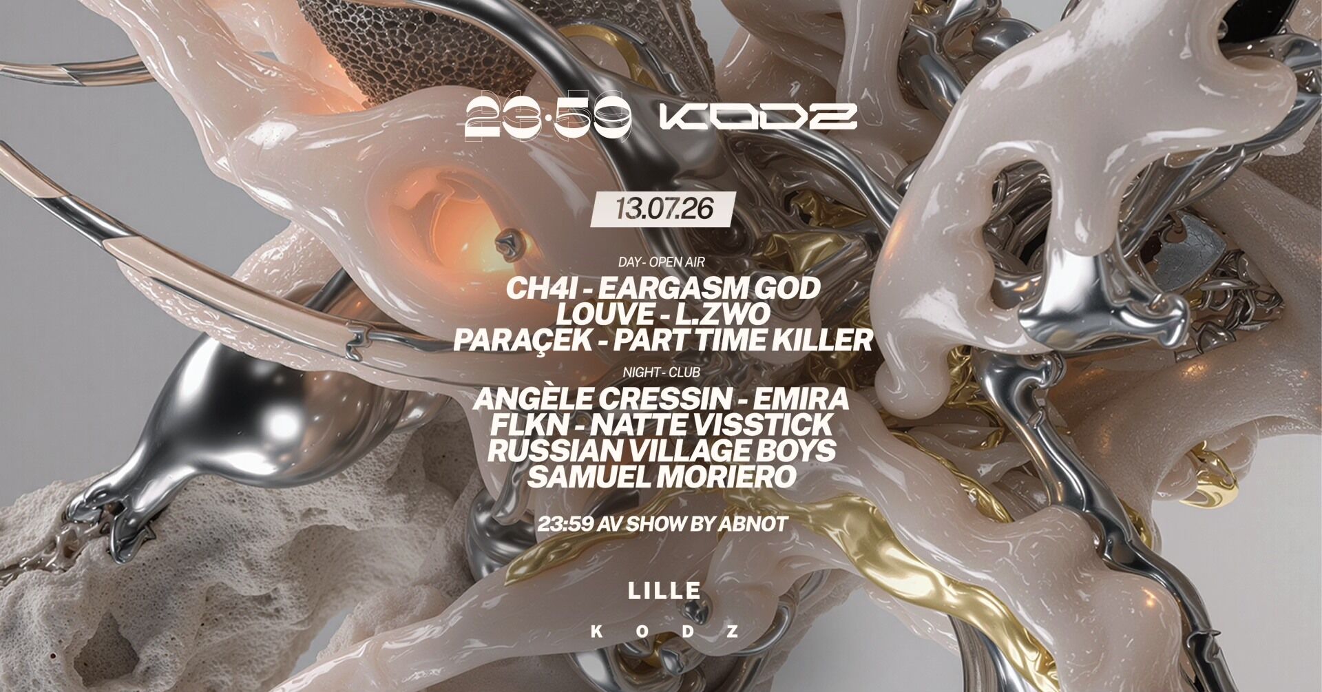 23:59 x KODZ - OPEN AIR + CLUB NIGHT (15H DE SON) - PARAÇEK, SAMUEL MORIERO, EARGASM GOD, NATTE VISS