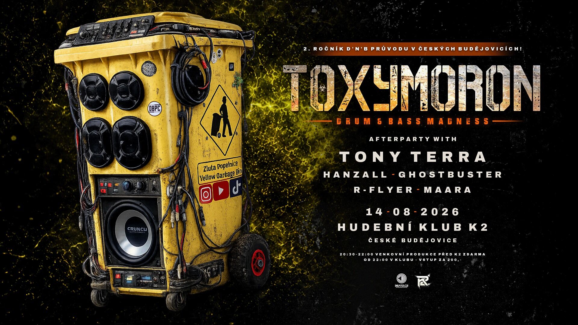 Žlutá popelnice - 2. D'n'B průvod v ČB + Toxymoron afterparty w. Tony Terra