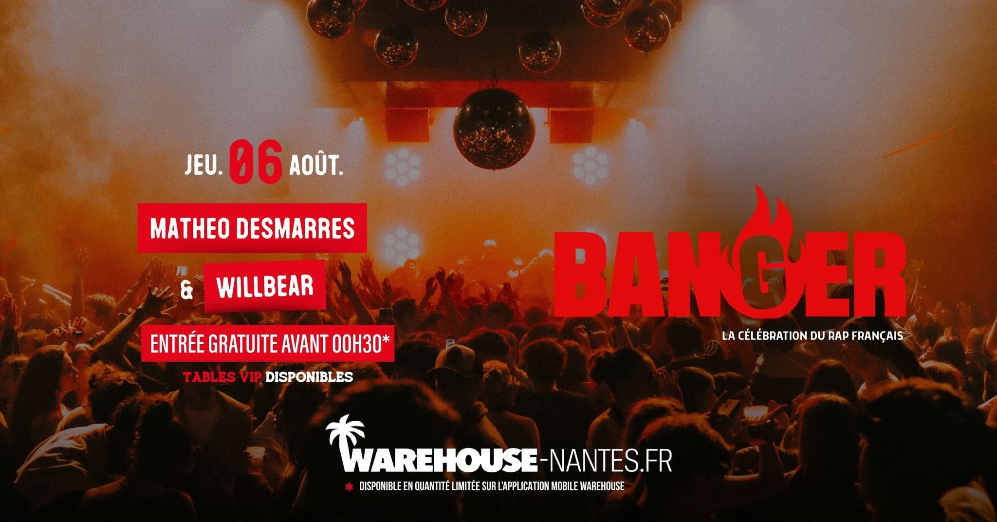 BANGER - La soirée 100 % Rap Français @Warehouse Nantes - Gratuit avant 00H30*