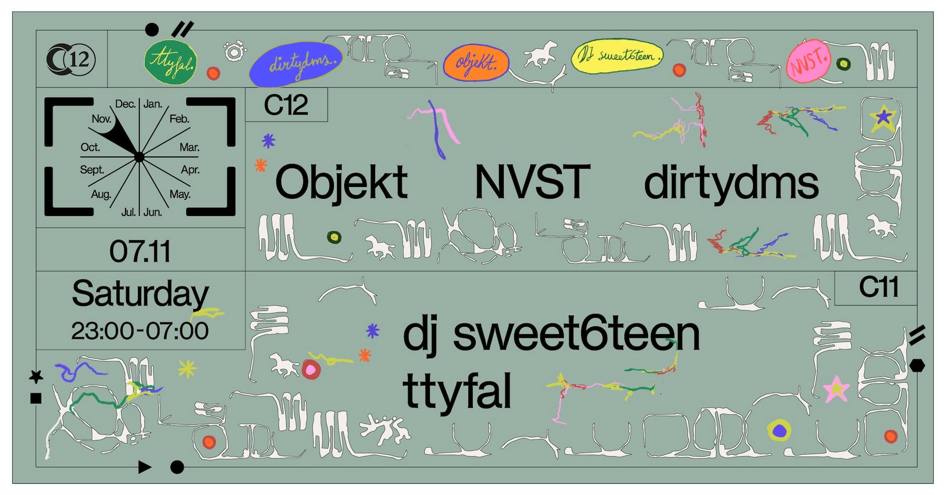 C12 Nite w/ Objekt, NVST, dirtydms, dj sweet6teen, ttyfal