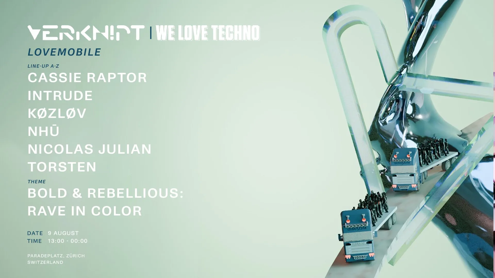 Verknipt x We Love Techno - Lovemobile - Zürich - 9 August